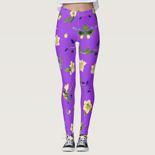 Leggings Motif floral été sur violet brillant arrière - pla (Devant)