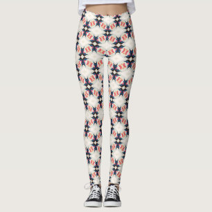 Leggings Motif floral étoilé corail marine géométrique