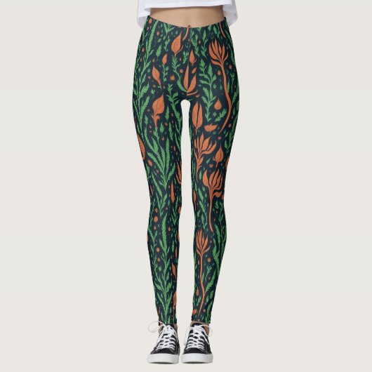 Leggings Motif floral Feuille moderne botanique rouge vert (Devant)