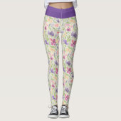 Leggings Motif floral fleurs aquarelle rose violet (Devant)