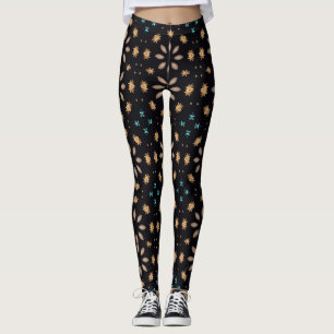 Leggings Motif floral géométrique noir et or élégant