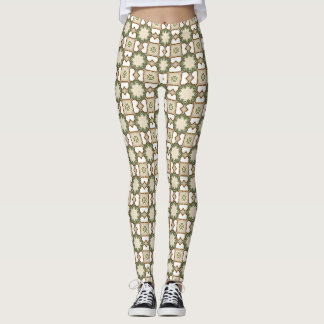Leggings Motif floral géométrique vert olive vintage