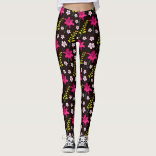 Leggings Motif floral gras sur arrière - plan noir