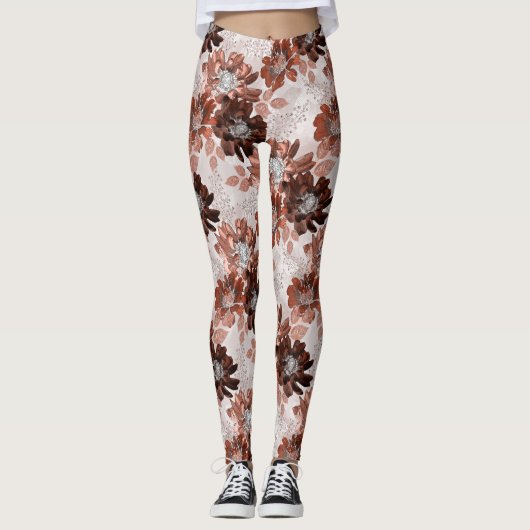 Leggings Motif floral gris-marron. (Devant)