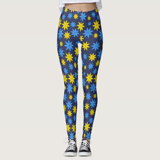 Leggings Motif floral jaune clair et bleu (Devant)