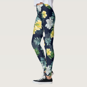 Leggings Motif floral jaune et gris