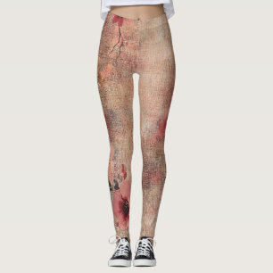 Leggings Motif Floral Lin Rustique Rose (6)