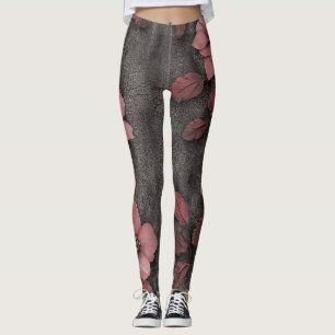Leggings Motif Floral Lin Rustique Rose (8)