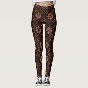 Leggings Motif floral marron batik traditionnel moderne
