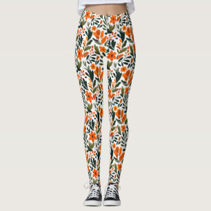 Leggings Motif floral orange Fleurs délicates de printemps