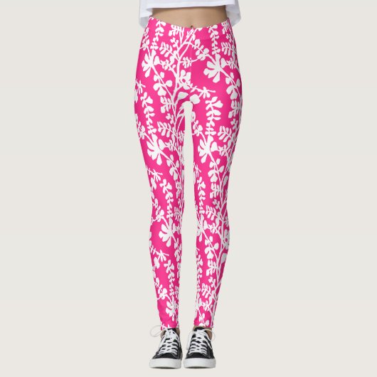 Leggings Motif Floral rose et blanc (Devant)