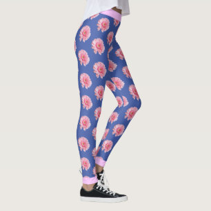 Leggings Motif floral rose sur BLEU