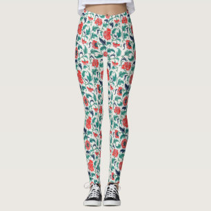 Leggings Motif floral rouge et vert