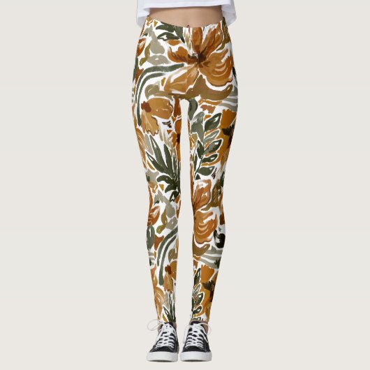 Leggings Motif floral rustique d'automne  (Devant)