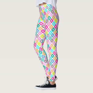 Leggings Motif floral rustique multicolore sur fond blanc