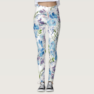 Leggings Motif floral sans couture à l'aquarelle bleue