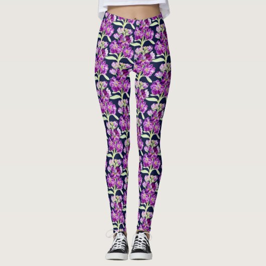 Leggings Motif floral stock d'aquarelle mauve (Devant)