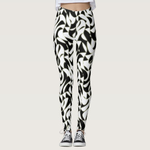 Leggings Motif fractal abstrait noir et blanc