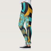 Leggings Motif fractale et géométrique en orange turquoise (Gauche)