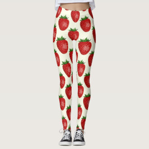 Leggings Motif Fraise, Fraises Rouges, Fruit, Feuille