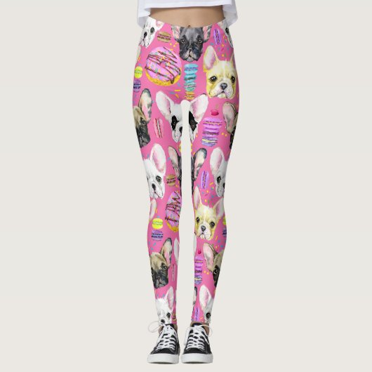 Leggings Motif français de Bulldog Macaron (Devant)