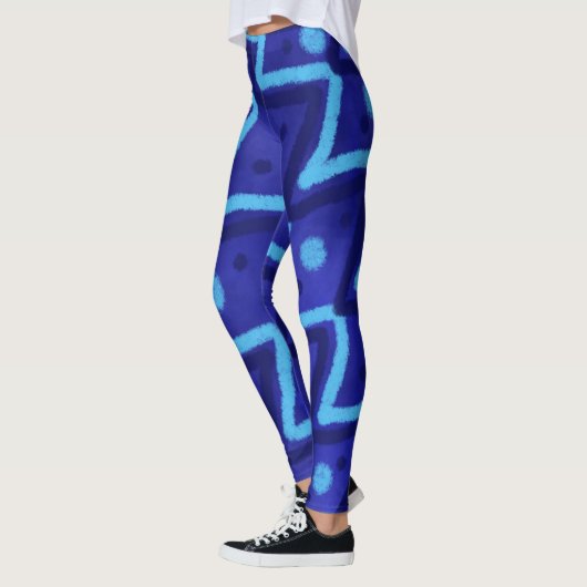 Leggings Motif funky à points zig zags bleus (Gauche)