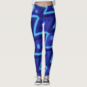 Leggings Motif funky à points zig zags bleus (Devant)