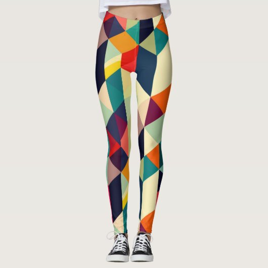 Leggings motif géométrique 3D RETRO couleur chic (Devant)
