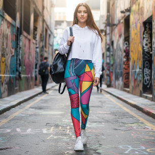 Leggings Motif Géométrique Abstrait Audacieux et Coloré