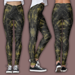 Leggings Motif Géométrique Abstrait   Noir et Ocre
