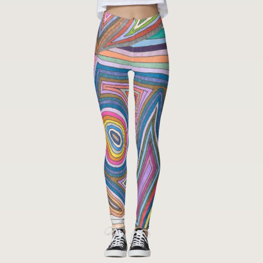 Leggings Motif géométrique abstrait rayé vibrant (Devant)
