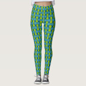 Leggings Motif géométrique Abstrait rétro en bleu et vert (Devant)