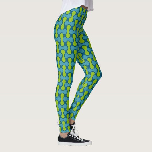 Leggings Motif géométrique Abstrait rétro en bleu et vert (Droite)