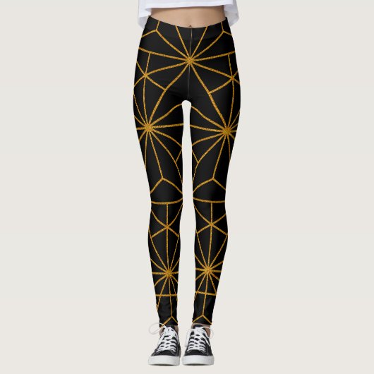 Leggings Motif géométrique art déco noir et or (Devant)