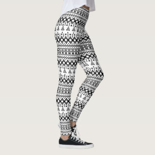 Leggings Motif géométrique Aztec noir et blanc