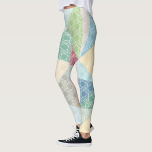 Leggings Motif géométrique blanc et Motif coloré