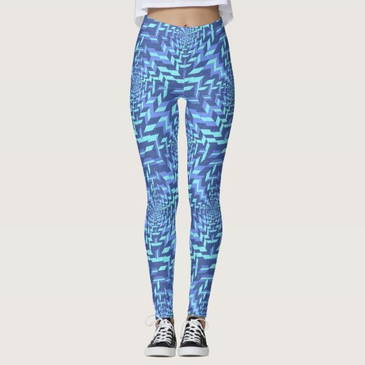 Leggings Motif géométrique bleu et aquamarine (Devant)