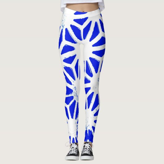 Leggings Motif géométrique bleu royal (Devant)