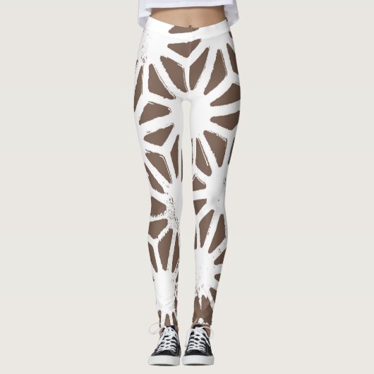 Leggings motif géométrique Brown et blanc (Devant)