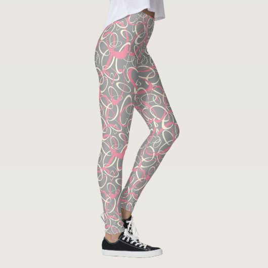 Leggings motif géométrique de boucles rétro gris rose (Droite)