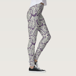 Leggings motif géométrique de boucles rétro gris violet