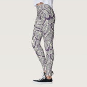 Leggings motif géométrique de boucles rétro gris violet (Gauche)