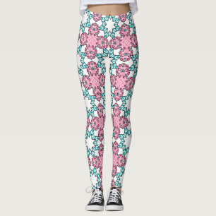 Leggings Motif géométrique en étoile éclatée rose et sarcel