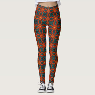 Leggings Motif géométrique étoilé sarcelle orange gras