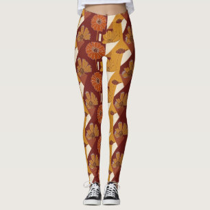 Leggings Motif géométrique floral automnal rustique