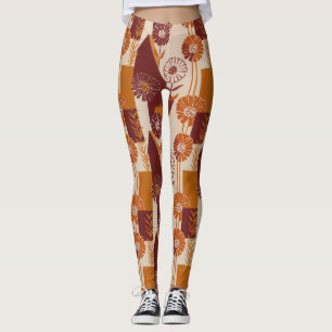 Leggings Motif géométrique floral d'automne du milieu du si