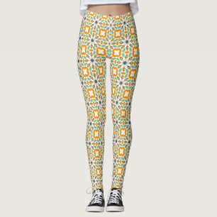 Leggings Motif géométrique floral orange vintage