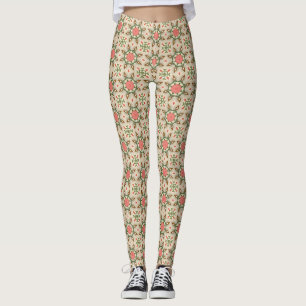 Leggings Motif géométrique floral vert sauge vintage