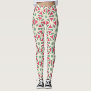 Leggings Motif géométrique folklorique rose sarcelle