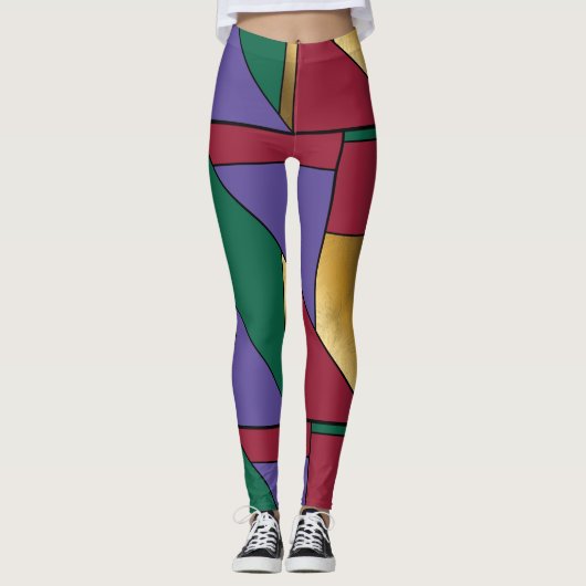Leggings Motif géométrique Gold violet vert rouge (Devant)